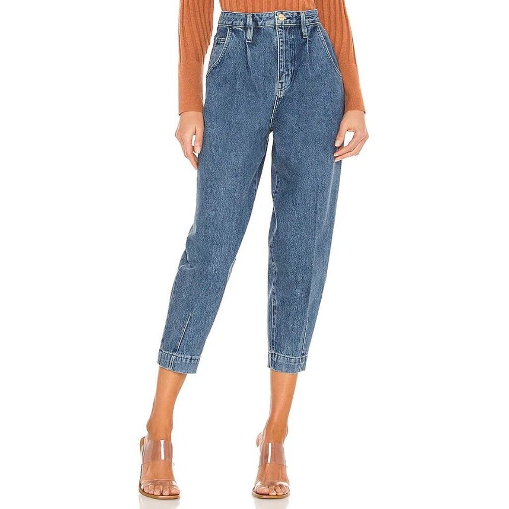 Frame Pleated Barrel Leg Jeans Womens Size 27 Blue Denim